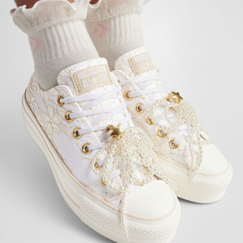 Converse Women's White and Gold Embellished Sneakers